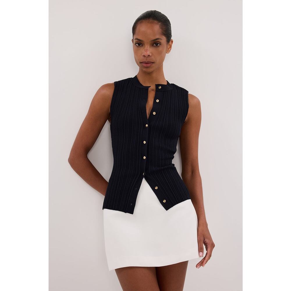 DISSH Jasmine Ink Knit Top Sleeveless Gold Button Crew Neck - M - Picture 1 of 5